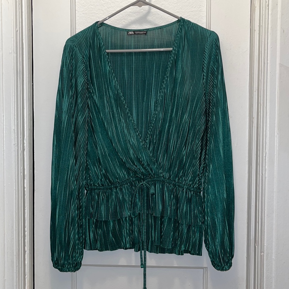 Zara green pleated top